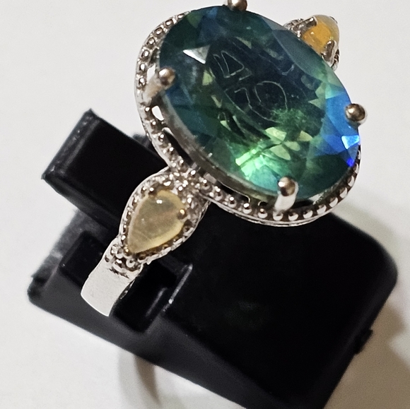 Genuine Exotic Peacock Quartz & Opal Ring in Sterling Silver Size 8 - Picture 17 of 17